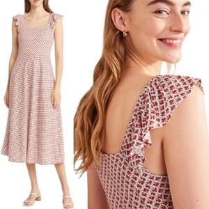 BODEN Ditzy Floral Cotton Blend Sundress in Vermillion Bloom Bud Size 8